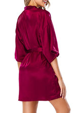 Load image into Gallery viewer, Women&#39;s Kimono Style Satin Robes with V-Neck (Multiple Colours available)
