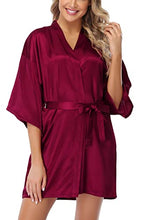 Load image into Gallery viewer, Women&#39;s Kimono Style Satin Robes with V-Neck (Multiple Colours available)
