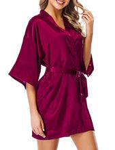 Load image into Gallery viewer, Women&#39;s Kimono Style Satin Robes with V-Neck (Multiple Colours available)
