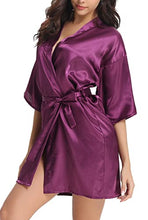 Load image into Gallery viewer, Women&#39;s Kimono Style Satin Robes with V-Neck (Multiple Colours available)
