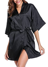 Load image into Gallery viewer, Women&#39;s Kimono Style Satin Robes with V-Neck (Multiple Colours available)
