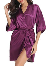 Load image into Gallery viewer, Women&#39;s Kimono Style Satin Robes with V-Neck (Multiple Colours available)
